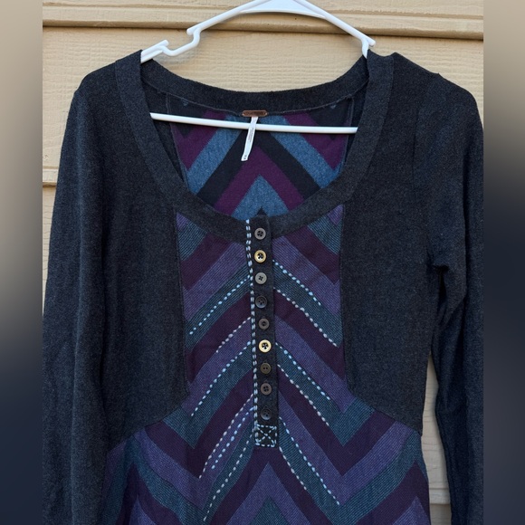 New- Free People Chevron Sweater button down long sleeve - Picture 2 of 10